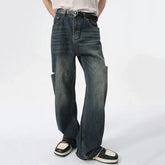 Hearujoy Fashion Loose Men's Straight Pants American Style Casual Hole Worn-out Design Wide Leg Jeans Summer Trend 9C6153